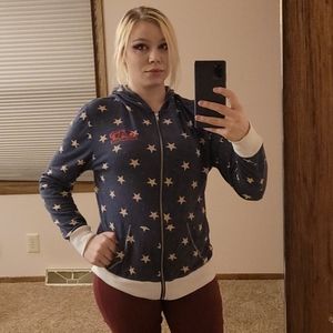 Red accent star soft stretchy zipper hoodie